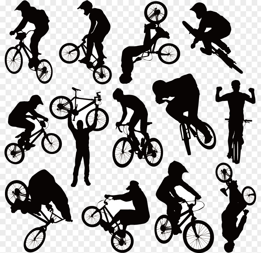 Rider Silhouette Figures Bicycle Cycling BMX Clip Art PNG