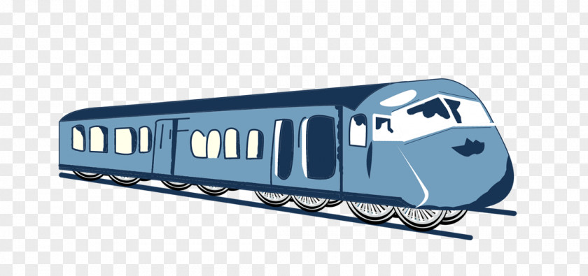 Hand-painted Blue Train Passenger Car Railroad Public Transport PNG