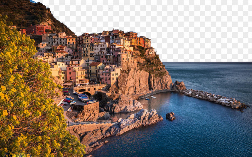 Italy Cinque Terre Five Manarola Riomaggiore Ligurian Sea Landscape Wallpaper PNG