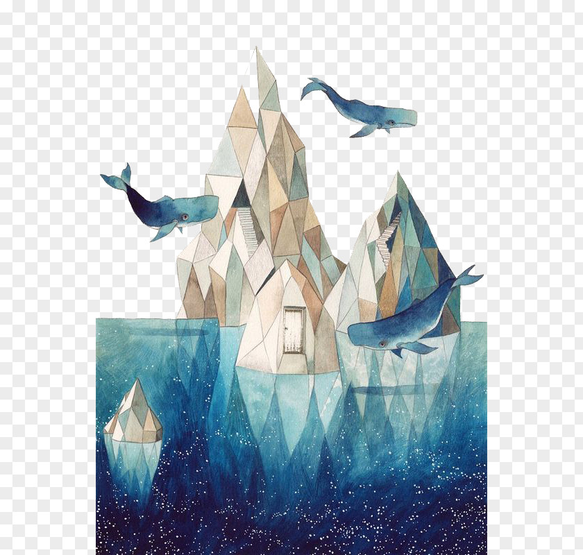 Cartoon Whale Castle Canvas Print Art Drawing Watercolor Painting Illustration PNG