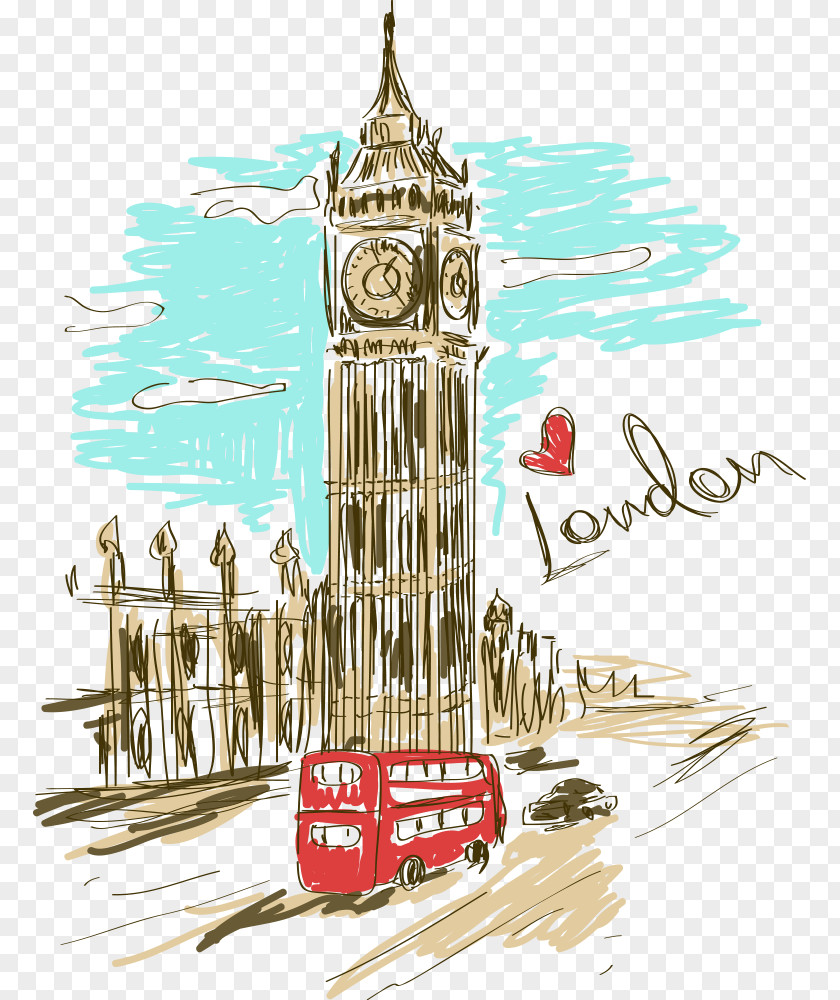 Vector Painted London, Big Ben Paris Clock Tower PNG