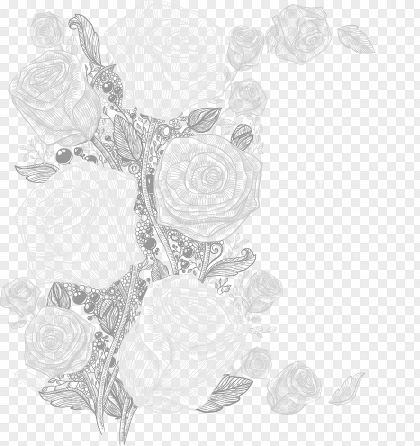 Vintage Rose Hand-painted Pattern Vector Motif PNG