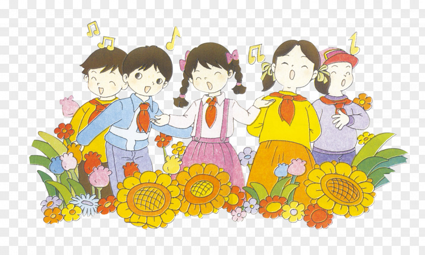 Singing Children Floral Design PNG