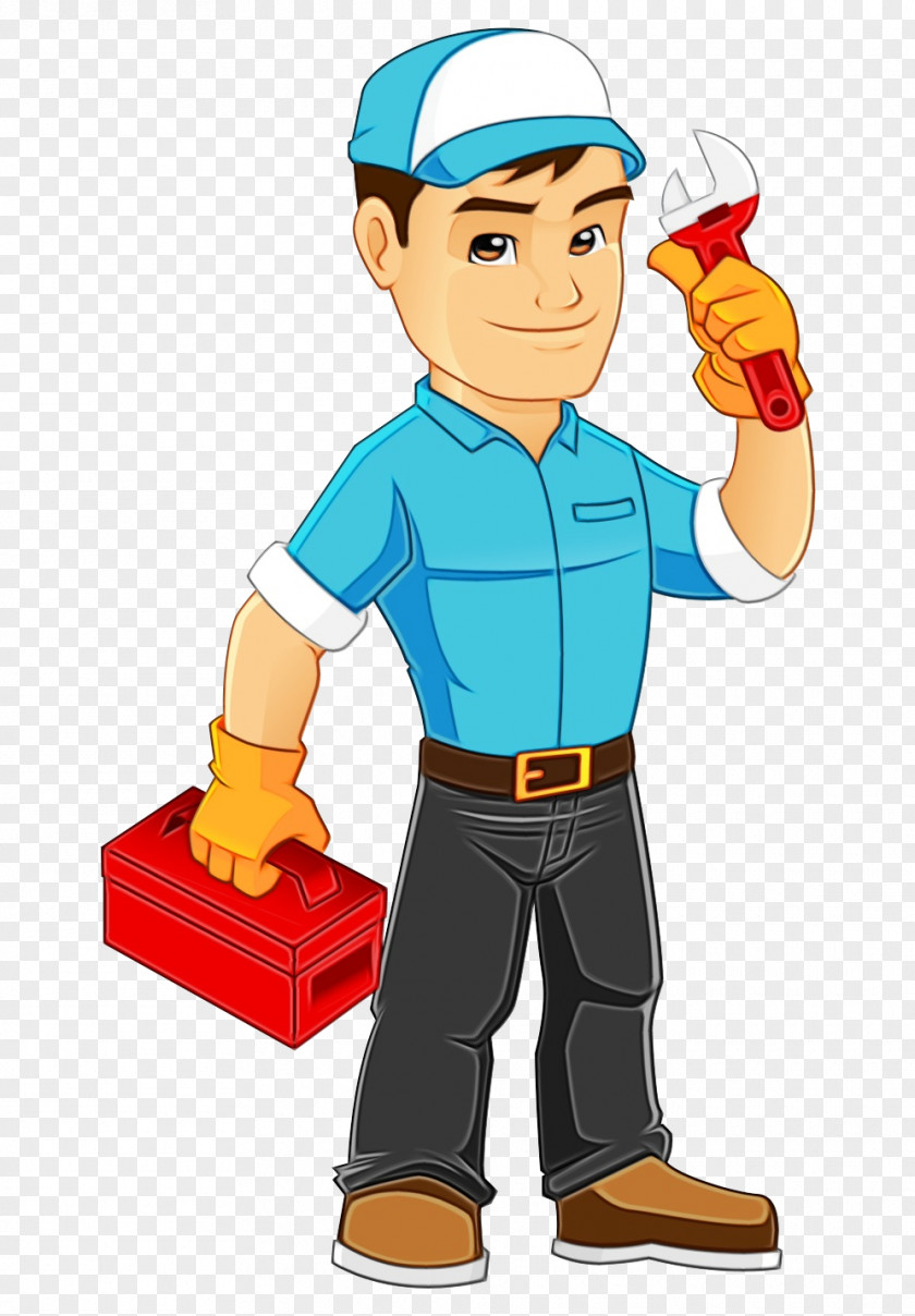 Construction Worker Cartoon Watercolor Background PNG