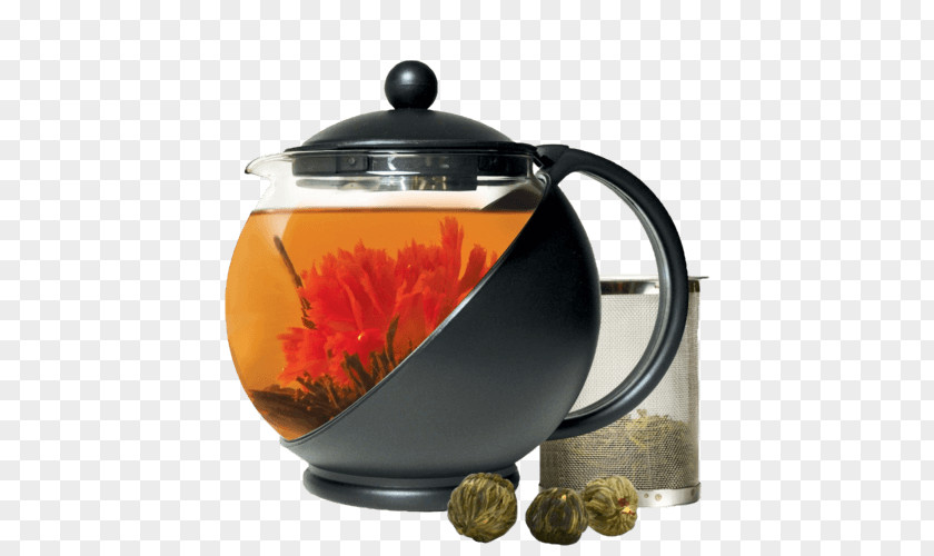 Dark-red Enameled Pottery Teapot Flowering Tea Green Infuser PNG