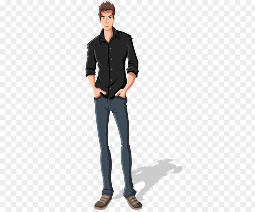 Cartoon Man Model Dress Design T-shirt Suit Trousers PNG