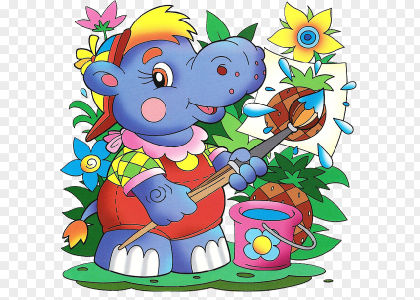 Watercolor Animals Hippopotamus Painting Cartoon Clip Art PNG
