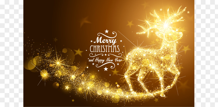 Golden Light Effect Christmas Reindeer Vector Santa Claus Card Illustration PNG