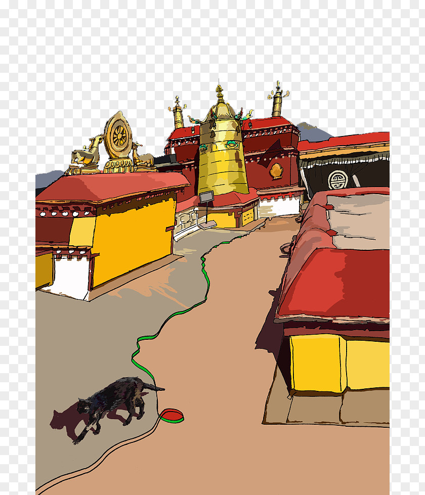 Decorative Map Of Tibet Temple Lhasa Chagpori Illustration PNG