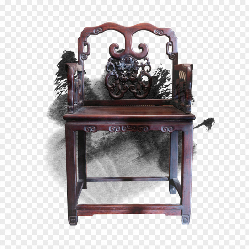 Chinese Style Antique Armchair Chair Table Furniture PNG