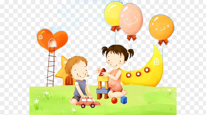 Children Playing On The Grass Cartoon PNG