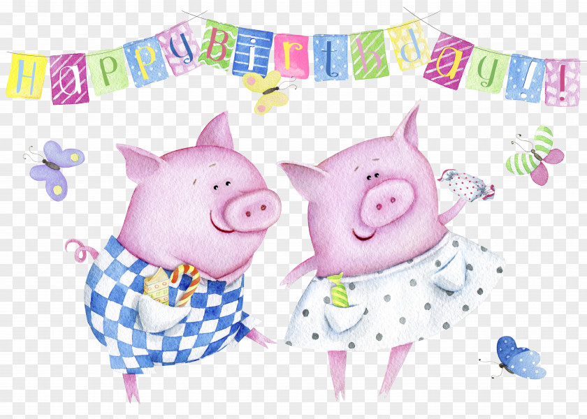 Cartoon Pig Domestic Wedding Invitation Birthday Greeting Card Illustration PNG