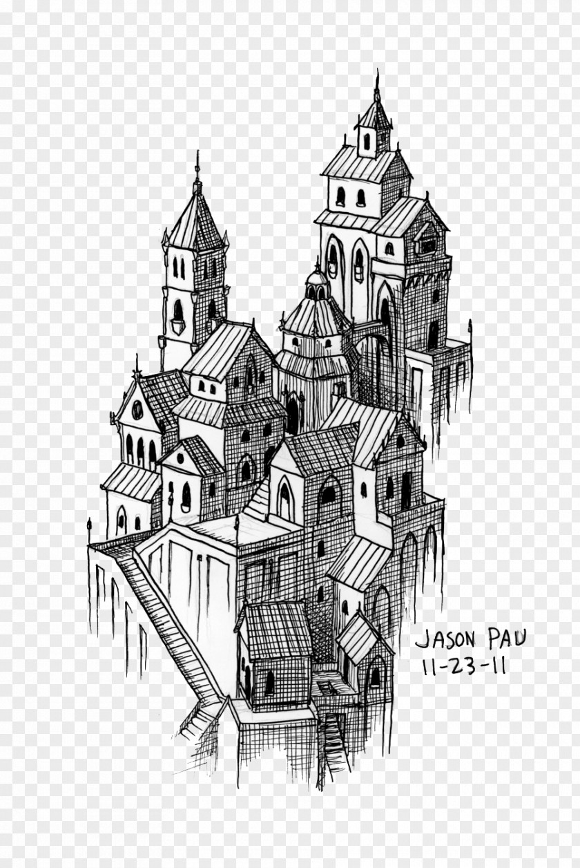 Fantasy City Image Drawing Sketch PNG