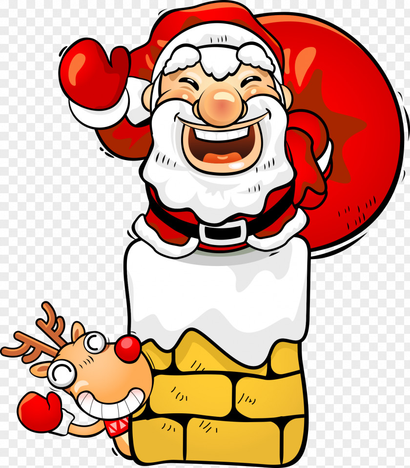 Cartoon Santa With Elk Clauss Reindeer Christmas PNG