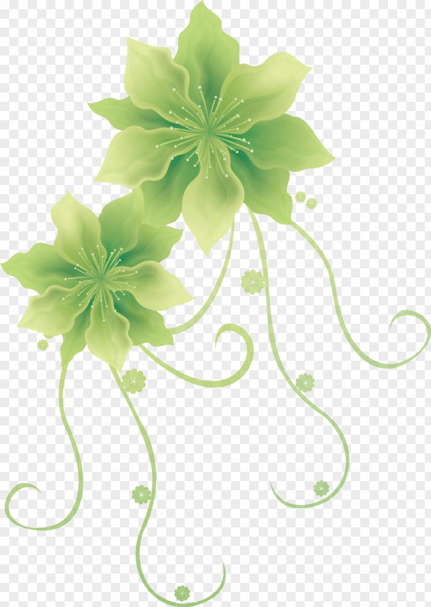 Green Flower Pattern Vector Pen PNG