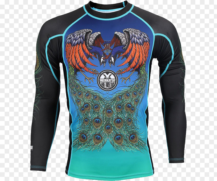 Flying Peacock Rash Guard Jersey Brazilian Jiu-jitsu Skin Shirt PNG