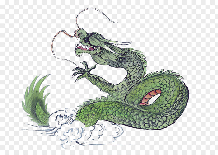 Hand-painted Blue Dragon Chinese Zodiac Rat Wu Xing PNG