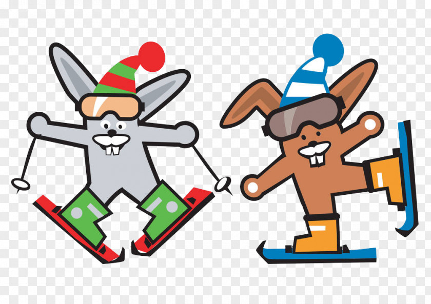 Two Ski Rabbits Skiing Clip Art PNG
