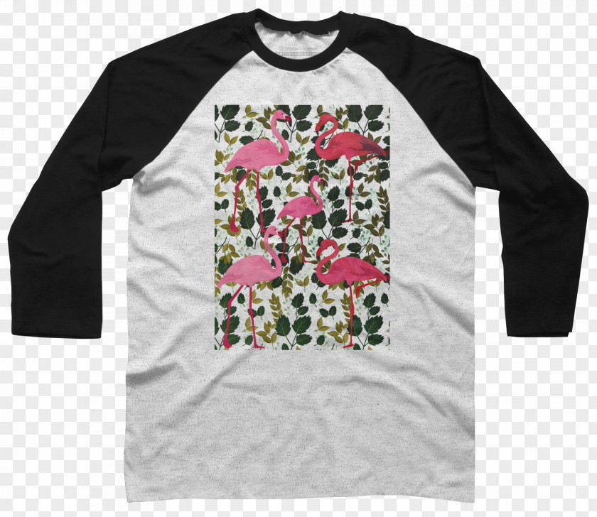 Flamingo Printing Long-sleeved T-shirt Raglan Sleeve PNG