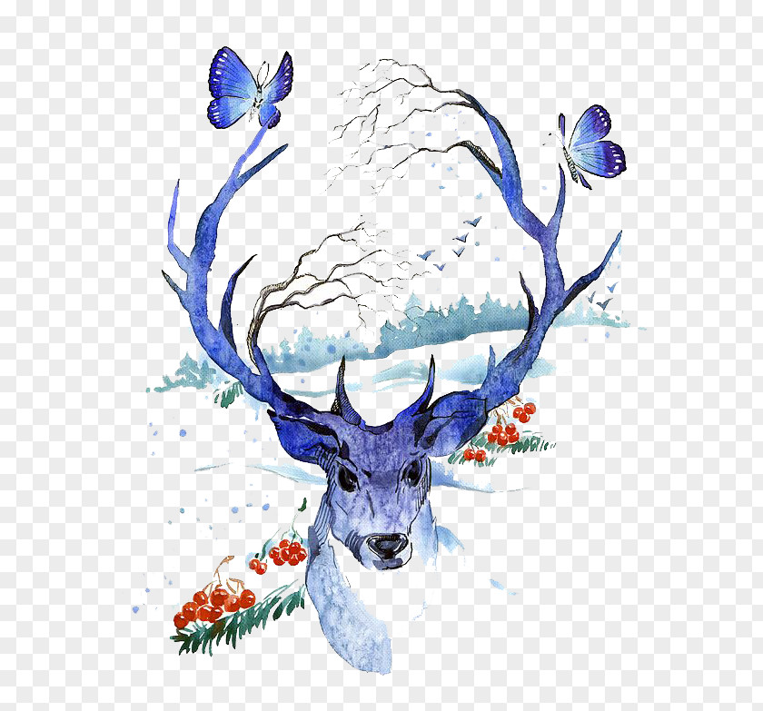 Watercolor Deer Creative Painting Illustration PNG