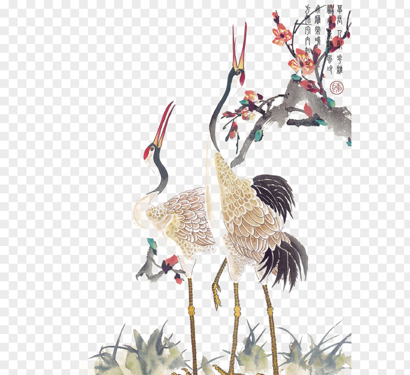 Chinese Wind Crane Tattoo Idea PNG