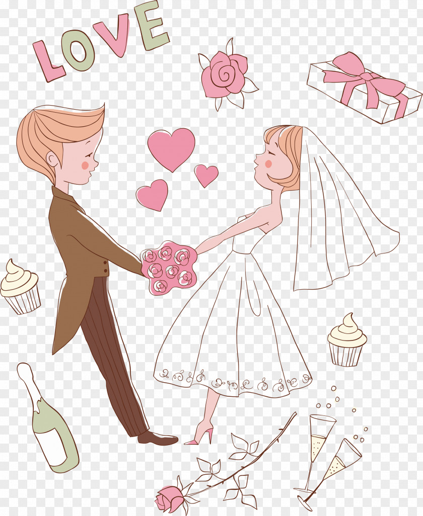 Cartoon Wedding Elements Invitation Bridegroom Marriage PNG