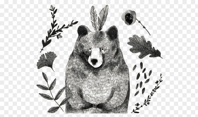 Hand-painted Bear Drawing Black And White PNG