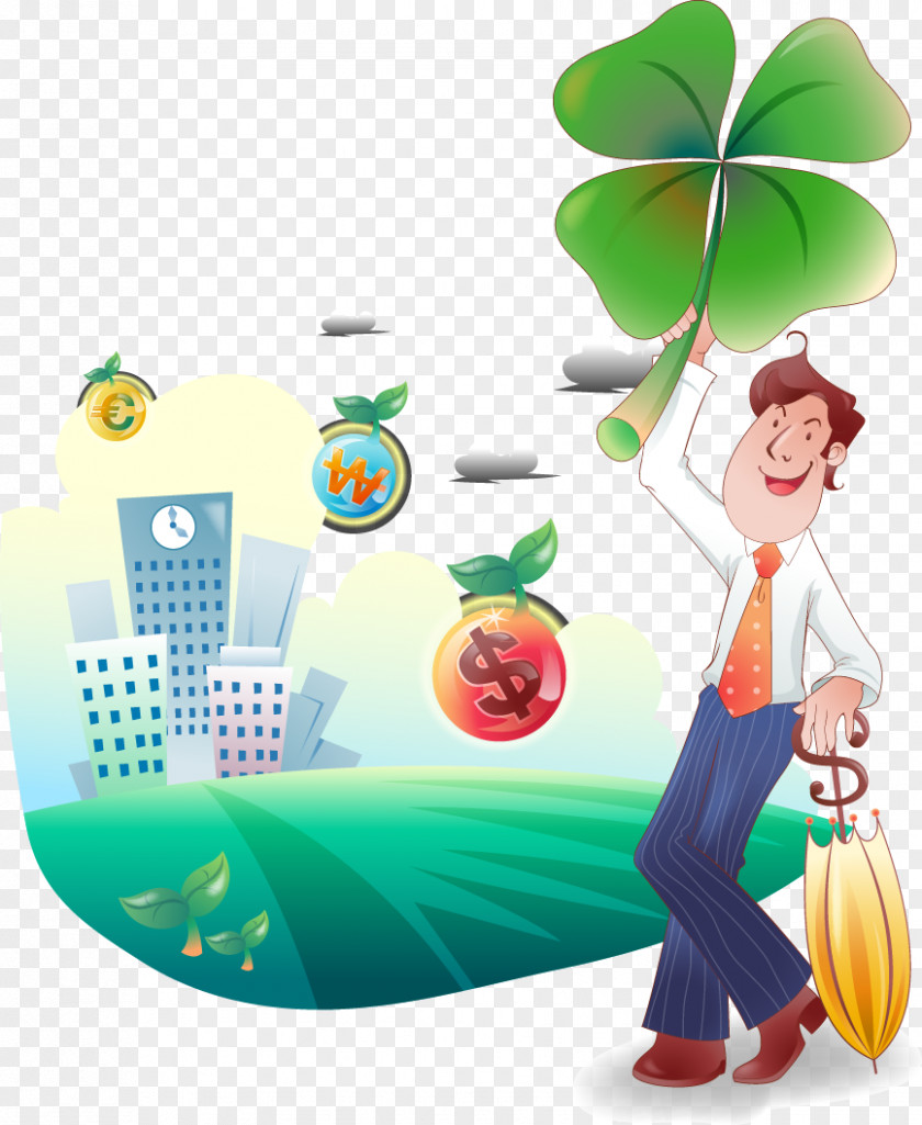 Vector Hand-painted Money Clover Credit Card Financial Transaction Illustration PNG