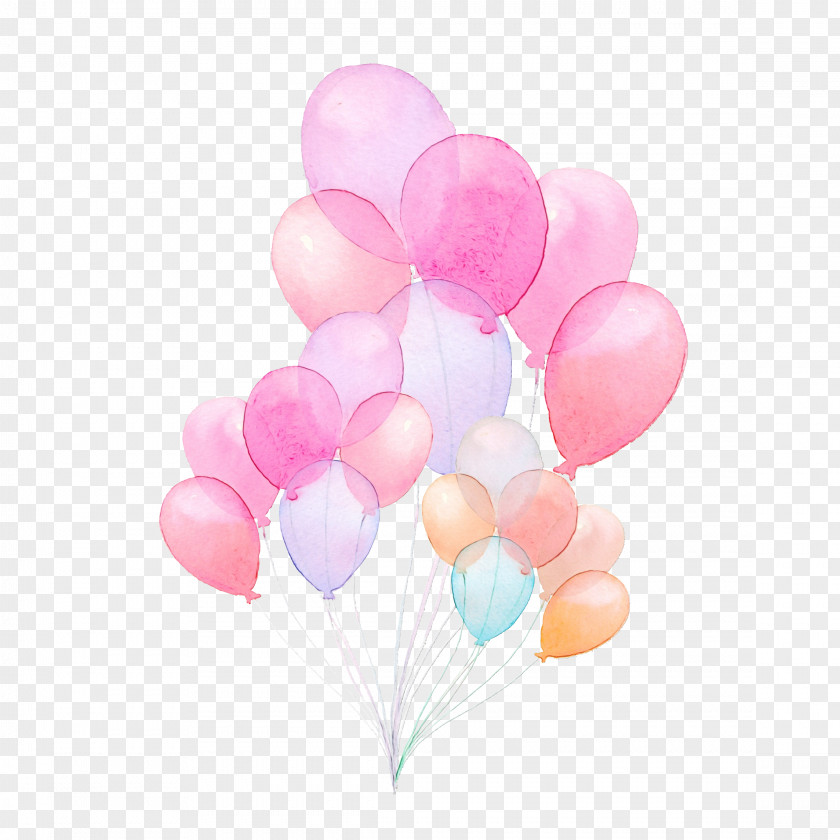 Balloon Toy Flower Bouquet Birthday Watercolor Painting PNG