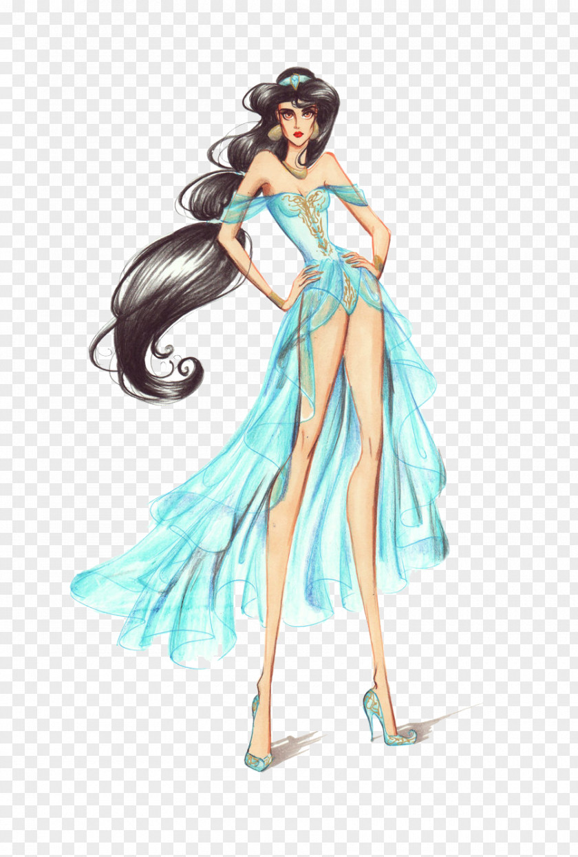 Beautiful Wedding Dress Design Illustration Princess Jasmine Elsa Anna Disney Fashion PNG
