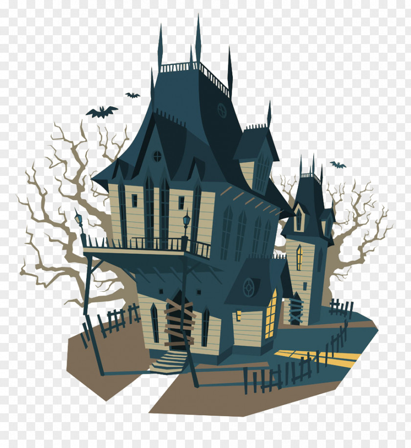 Vector Retro Houses Euclidean Halloween Illustration PNG