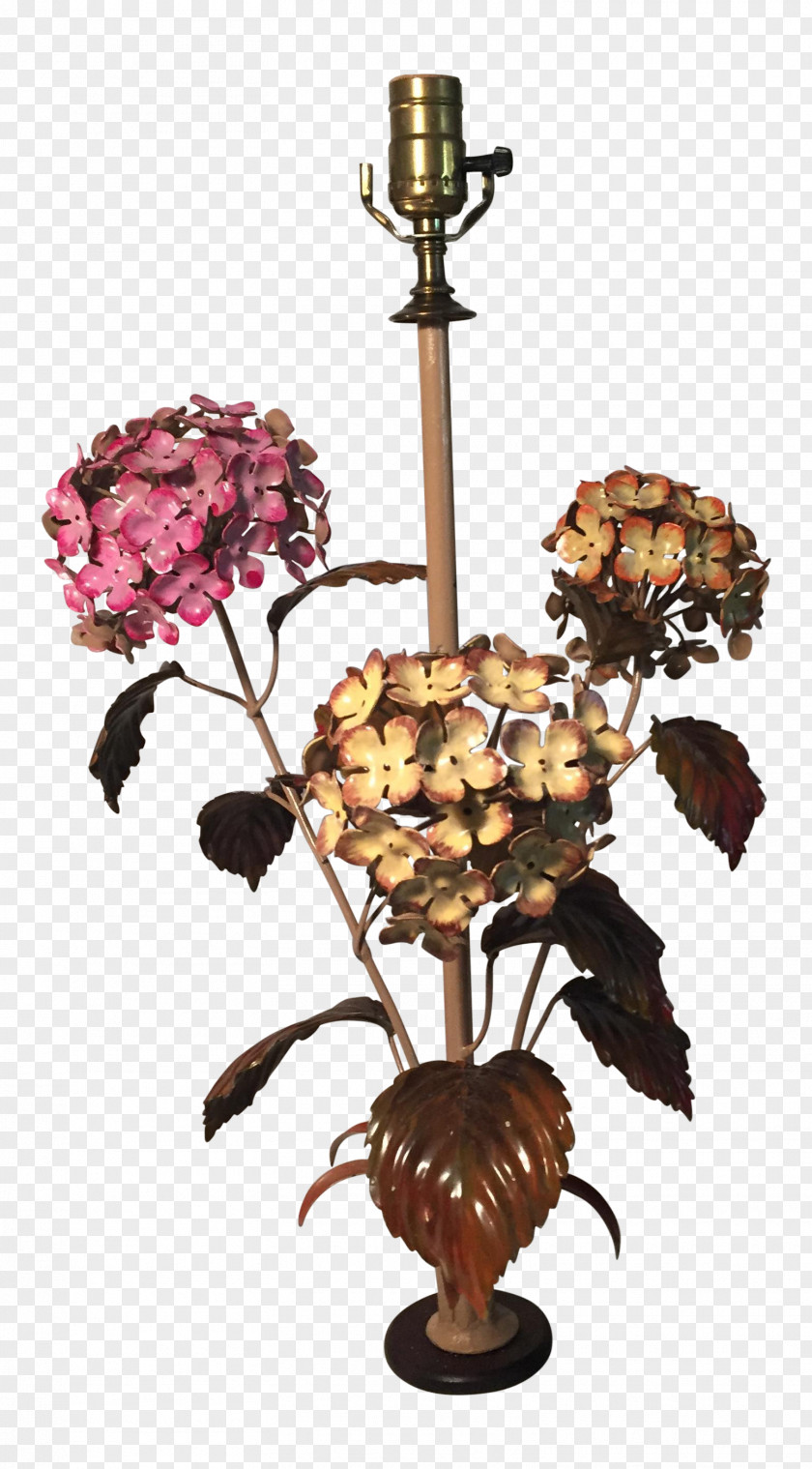 Hand Painted Hydrangea Floral Design Light Fixture Flowerpot PNG