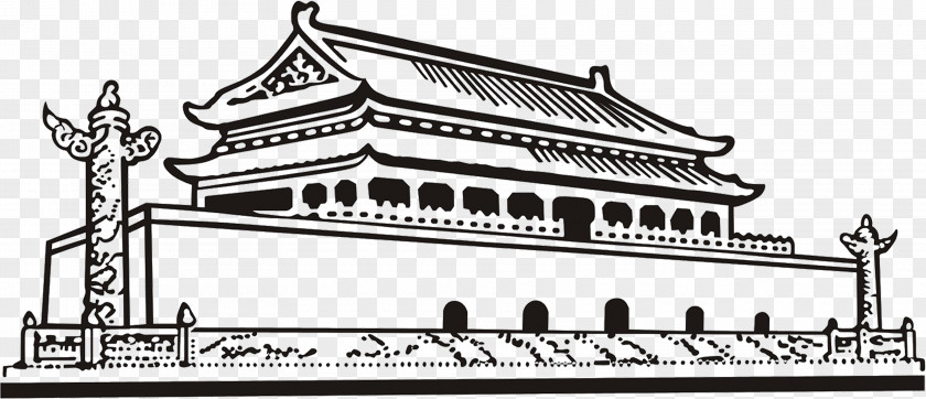 Simple Black And White Line Pen Tiananmen Monument To The Peoples Heroes Temple Of Heaven Great Wall China National Museum PNG