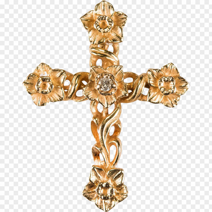 Gold Flower Christian Cross Pectoral Necklace PNG