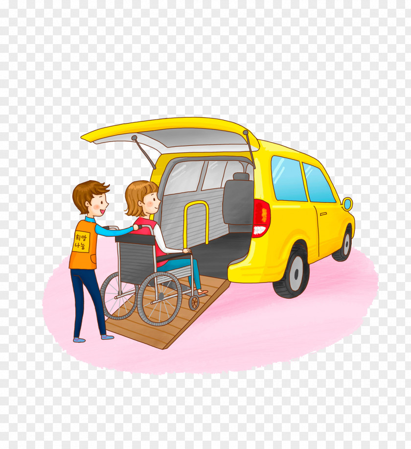 Push The Wheelchair Man Into Car South Korea Disability Transport Clip Art PNG