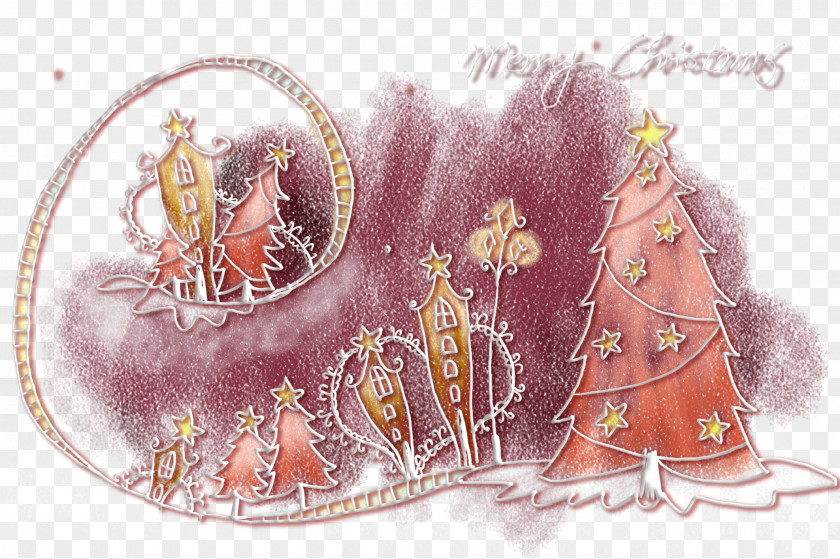 Hand-painted Christmas Tree And House Illustration PNG