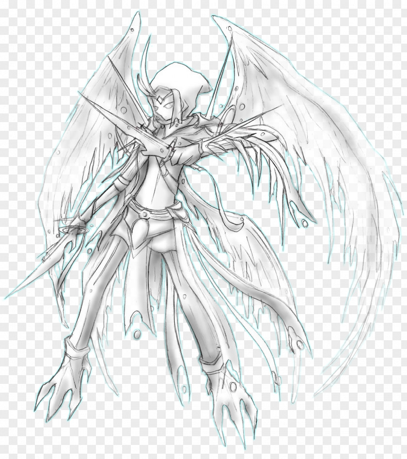 Celestial Being Costume Design Legendary Creature Line Art White Sketch PNG
