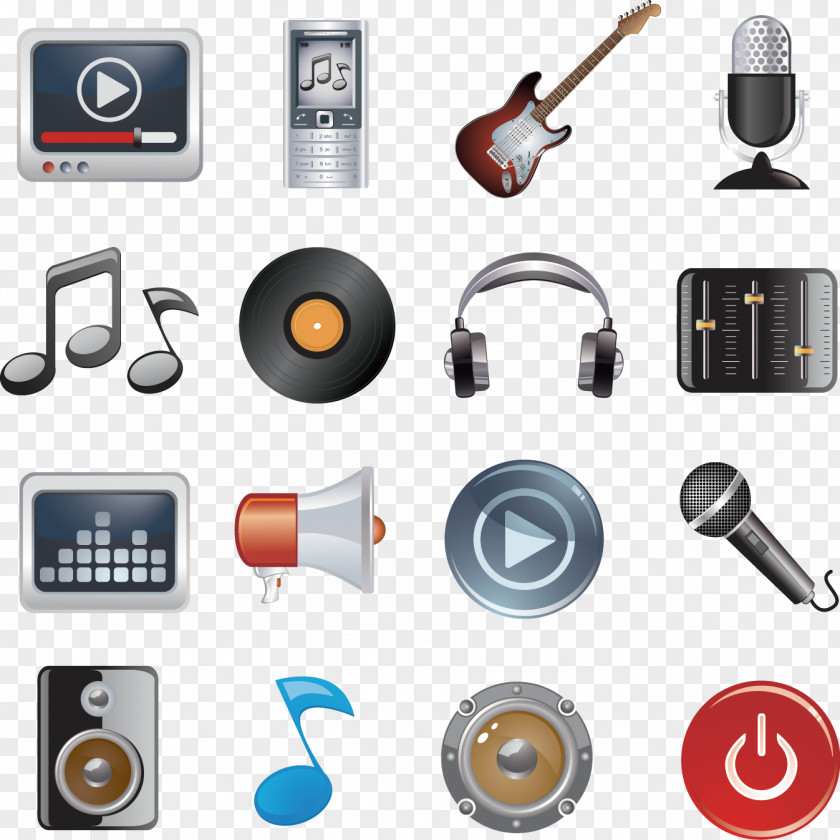 Vector Hand-painted Musical Instrument Microphone Speaker Recording Studio Icon PNG
