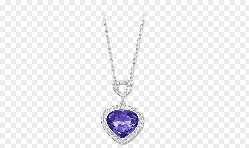 Swarovski Jewelry Women Purple Heart-shaped Necklace Locket Earring AG Pendant PNG