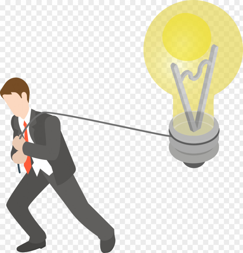 Vector Business People Pull Bulb Light Drawing PNG