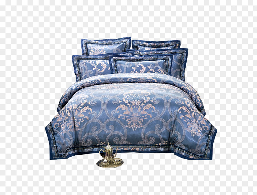 Blue Bedding Bed Sheet Blanket Damask PNG
