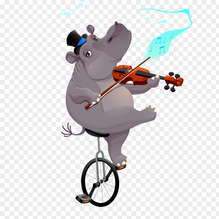Vector Cartoon Hippopotamus Creative Juggling Unicycle Stock Illustration PNG