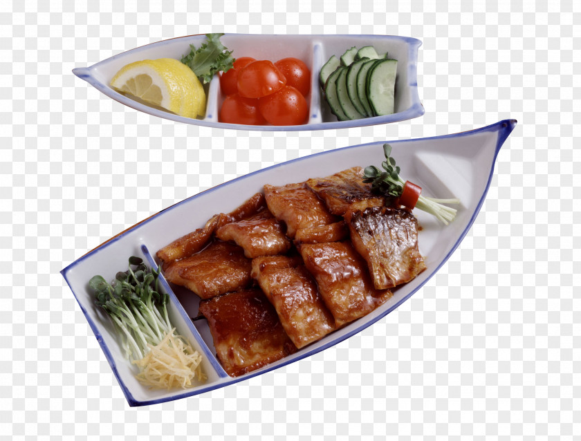 A Partition Of Fish On Plate Barbecue Dish PNG