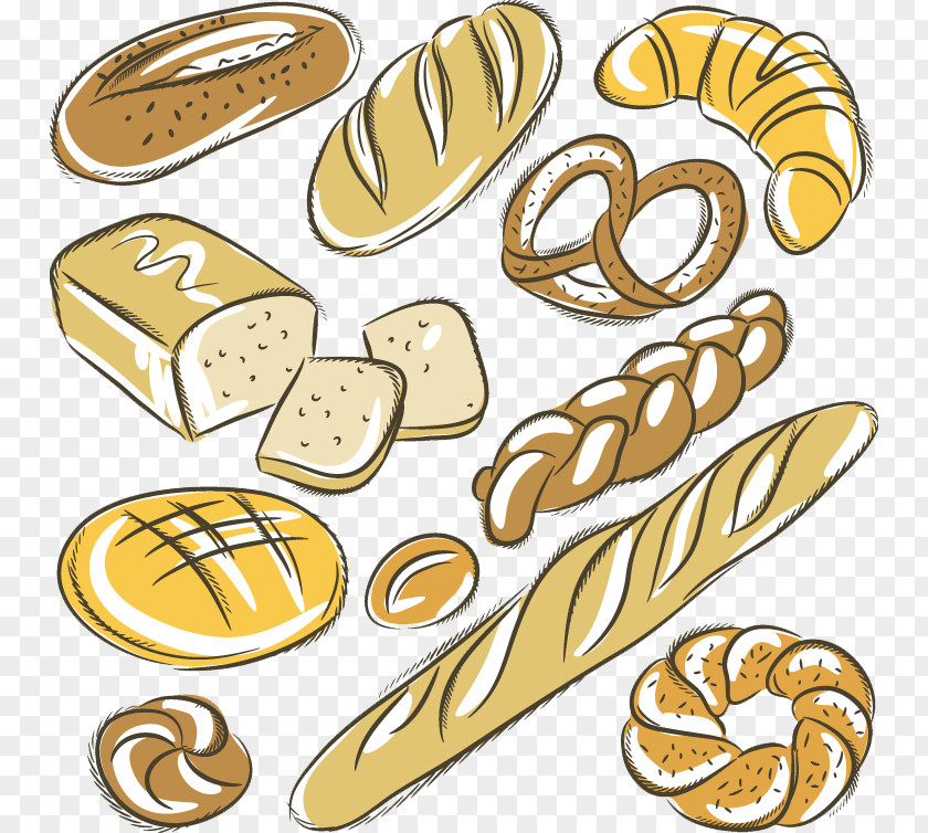 Hand-painted Bread Bakery Baguette Croissant Rye Drawing PNG