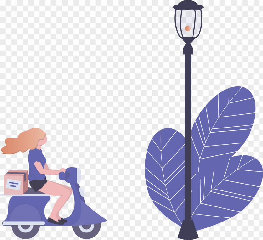 Street Light Motorcycle Delivery PNG