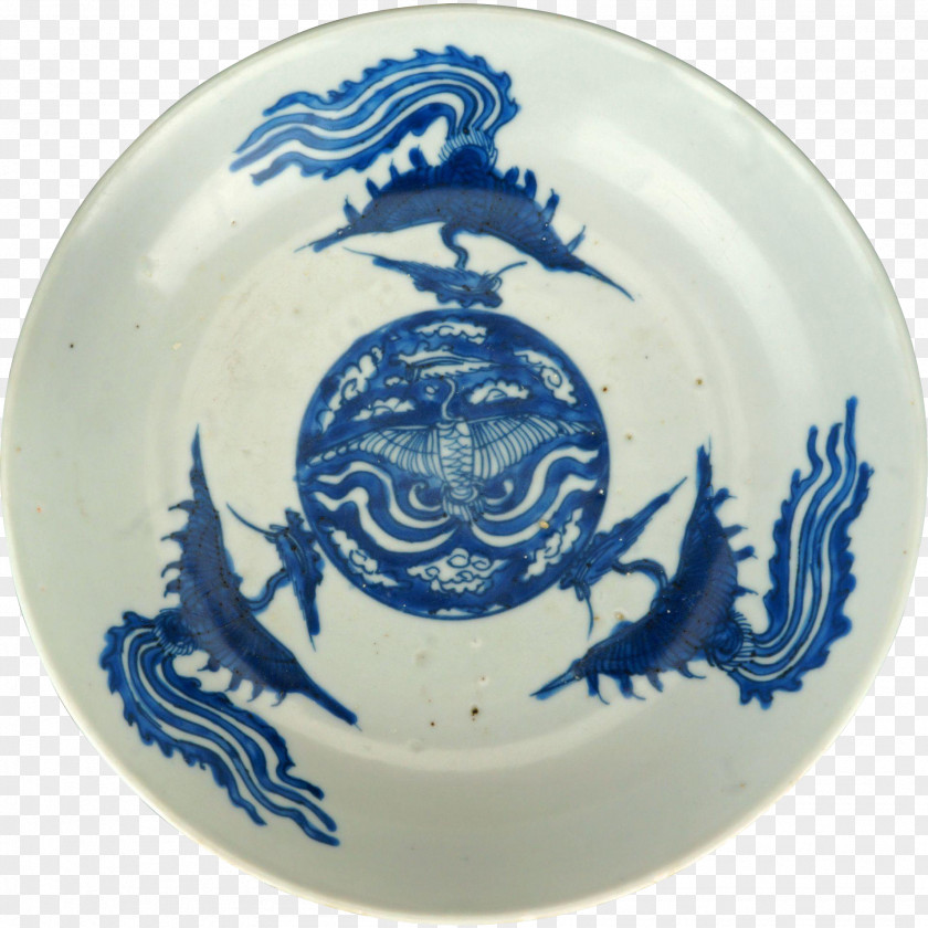 Plate Blue And White Pottery Porcelain Tableware Kraak Ware PNG