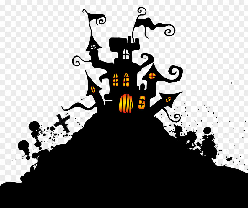 Black Horror Castle Decorative Patterns Wedding Invitation Halloween Kids Party Trick-or-treating PNG