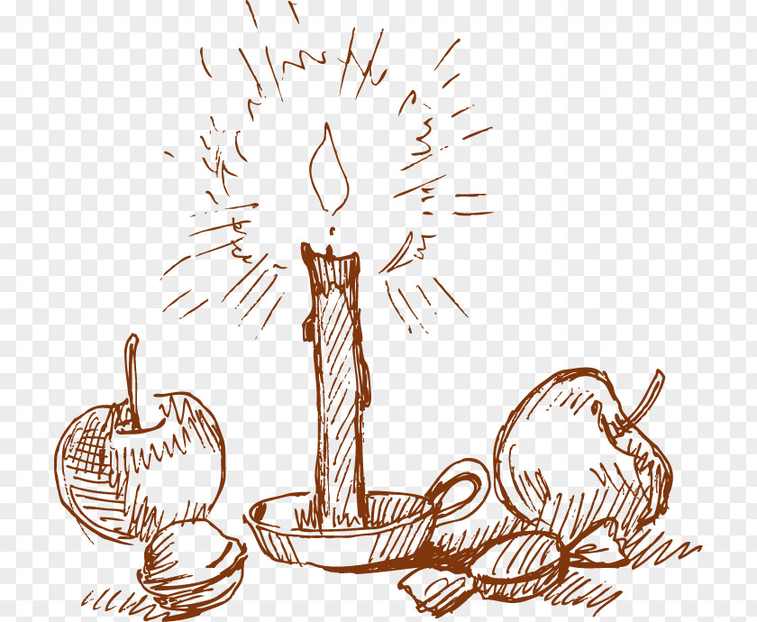 Hand Drawn Sketch Apple Candle Element Drawing Christmas PNG