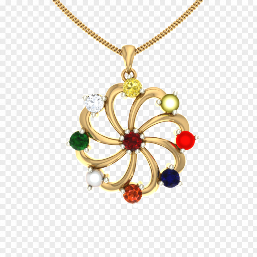 Gemstone Locket Necklace Earring Navaratna PNG