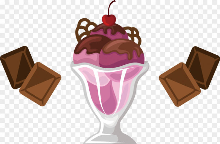 Vector Chocolate Cherry Ice Cream Cup Cake Sundae PNG